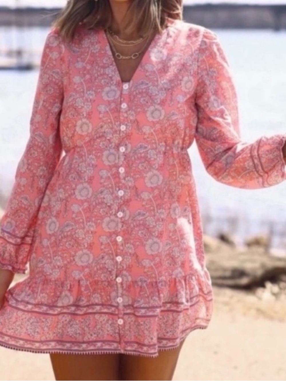 Pink Floral Print Buttoned Mini Dress
New